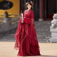 Red Chinese National Style Hanfu Men Women Traditional Cross Collar Costume Ancient Martial Fairy Suit Halloween Cosplay Clothes