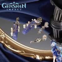 Game Genshin Impact Furina Cosplay Earring Metal Ear Studs Asymmetric Eardrop Adult Beads Chain Ear Clip Fashion Party Props