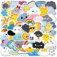 50Pcs Cartoon Weather Cloud Sun Doodle Stickers Paper Diary Luggage Skateboard Cute DIY Graffiti Funny Sticker