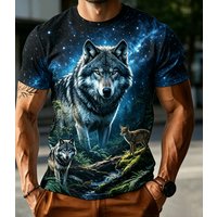 Men's Galaxy Wolf T-Shirt Seamless All Over Print 3D Forest Wildlife Graphic Crew Neck Outdoor Casual Short Sleeve T-Shirt