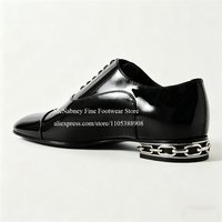 Patent Leather Metal Chain Heel Gentleman Oxfords Lace up Alpha Male Dress Shoes Classic Formal Shoes for Party Wedding Business