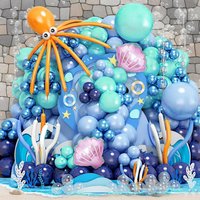 108-Piece Underwater Party Decoration Balloon Arch, Blue-Green Balloon Arch Garland Set, Octopus Transparent Balloons, Underwater Birthday Party Theme Decorations, Ocean Decorations