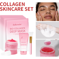 Collagen Face Skincare Set Deep Nourishment Radiant Skin Repair Rough Dry Skin Collagen Night Wrapping Mask & Jelly Cream Combo