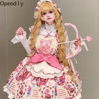 Sweet and Cute Japanese Original Lolita Jsk Suspender Dress Cartoon Print Doll Feeling Girl Fluffy Princess Trailing Dress