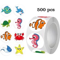 500 Pcs Ocean Animal Stickers - Seals with Glossy Round Paper Labels, Single-Use Adhesive, Assorted Underwater Creatures for Tha