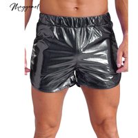 Mens Metallic Shiny Booty Shorts Elastic Waist Side Pockets Slim Fit Shorts Hot Pants Costumes for Bodybuilding Nightclub