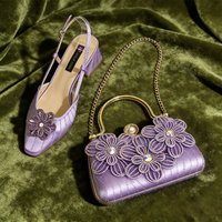 Chic Light Purple Rhinestone Heels with Matching Clutch - Elegant Brown Shoe and Bag Set for Women's Special Occasions