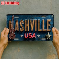 2D Flat - 2D Printed Sign, 1pc, Vintage Metal Plaque, Outdoor Sign & Wall Decoration Inches * 6 Inches), Nashville City Alumin