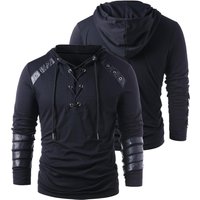 Mens Gothic Lace Up Hoodie Shirts Retro Sweatshirt Vintage Steampunk Hooded Tops Halloween Cosplay Costume
