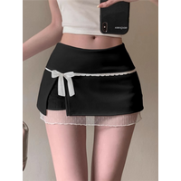 Sweet Lace Patchwork Women Skirts Summer Japanese Kawaii Bow Mini Skirts Fashion Low Waist Preppy Slit A Line Skirts New