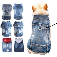 Retro Designer Dog Clothes for Small Dogs Handsome Puppy Denim Jacket Durable French Bulldog Jeans Vest Four Seasons Universal