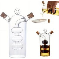 2-in-1 Glass Oil Vinegar Dispenser, Creative 3-Chamber Bottle for Soy Sauce & Vinegar, Kitchen Condiment Jar