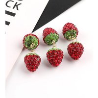 10pcs Crystal Strawberry Clay Charms Fruit Pendant DIY Phone Chains Keychain Accessory for Jewelry Making Findings