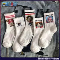 5pcs Anime One Piece Socks Cartoon Luffy Chopper Student Cotton White Long Short Boat Socks Printed Knitted Socks Children Gift