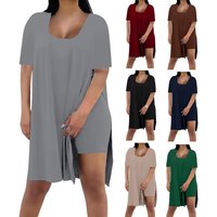 Women Plus Size 2 Piece Outfits Side Split Short Sleeve Tunic Tops And Skinny Biker Shorts Sets Summer Lounge Tracksuit