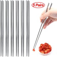 5 Pairs Chinese Chopsticks Stainless Steel Non-slip Sushi Chopstick Korean Japanese Food Metal Sticks Kitchen Tableware Set