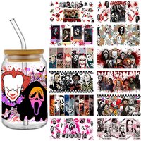 Holleween Ghost Face 16OZ UV DTF Cup Wraps Transfer Sticker For Glass Libbey Can Bottle Selfadhesive Washable DIY Custom