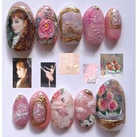 24pcs European Oil Painting Series False Nails Sweet Pink Almond Rose Flower Designs Press On Nails DIY Charming Fake Nail Tips