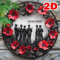 Room Decor Lest We Forget Round Aluminum Sign - 2D Metal Garden Decor with Poppy Flowers, Durable Remembrance Wall Art