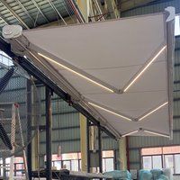 Outdoor Electric Patio Awning with White Aluminum Frame Waterproof Fabric Sunshade Large Sized Durable Commercial Awning
