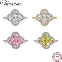 Trumium Real S925 Silver Four Clover Rings for Women Lucky Ring Shiny 5A Zircon Daily Luxury Jewelry Gifts Lady Party Banquet