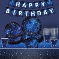 Deep Blue Starry Sky Theme Birthday Party Set Galaxy Starry Sky Paper Plate Paper Cup Starry Sky Night Party Utensils