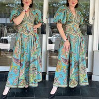 Women Slim Waist Dresses 2026 Spring Summer New Printed Lantern Sleeve Dress Casual Loose Vacation Female Dress