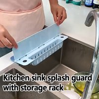 Silicone Kitchen Sink Splash Guard Anti-Splash Faucet Water Baffle Suction Cup Drain Storage Tray Rack