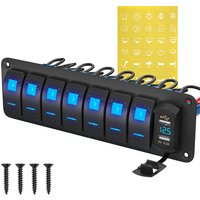 DaierTek panneau d'interrupteur à bascule 7 gangs panneau de commutation de bateau marin étanche avec voltmètre de chargeur USB pour camion UTV Vertical automatique
