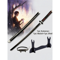 40inch Demon Slayer Kamado Tanjiro Katana With Stand Set Anime Cosplay Prop Sword Knife Blade Sabre 1:1 Scale Plastic Toy Gift