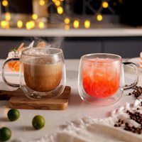 6oz Double Walled Glass Coffee Mugs(2-pack),Large Clear Coffee Cups with Handle,Glass Espresso Mugs for Latte,Cappuccino,Tea