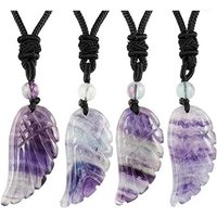 Crystal Carved Angel Wings Pendant Necklaces For Women Natural Fluorite Amethyst Rose Quartz Adjustable Rope Necklace Jewellery