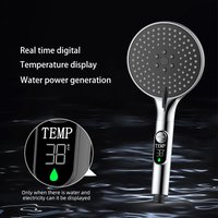 1pc digital temperature display Handheld LED shower head Water powered without battery bathroom accessories pressurized 3 speed