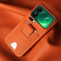 Card Slot Genuine Leather Case For Xiaomi 17 Pro Max Ultra 12T 13T 12s 15s 14T 15T Pro 12 13 lite Phone Back Cover Case Pull tab