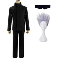 HOLOUN Jujutsu JJK Manga Anime Satoru Gojo Cosplay Costume Shibuya Incident Black Uniform Patch Wig Rose Net Synthetic