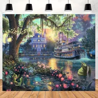 1pc fairy tale Prince and Princess Happy Castle background photo props, polyester banner decoration, party home decoration