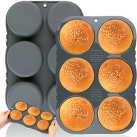 1-Pack Silicone Burger Tray Non-Stick Thick 6-Hole Silicone Mold for Mini Buns French Bread Burger Baking