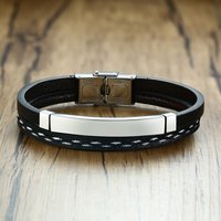 Genuine Leather Bracelets For Men Women Gifts Stainless Steel Bar Layered Bangle Causal Jewelry Accessories Decor