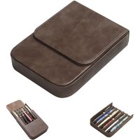 Leather 6 Fountain Pen Case Pencil Tray Case, Handmade, Magnetic Closure with Drawer Design, Gift Choice for Man/Woman/Office