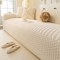 Thicken Warm Geometric Jacquard Fleece Anti-Slip Sofa Cover for Living Room Couch Seat Cover Warm Solid Tuffed Fleece Sofa Towel