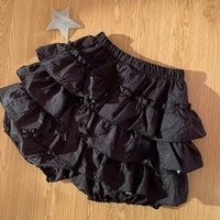 Women Mini Skirt Lolita Black Skort Tiered Ruffled Lace Trim Mini Skirt Built-in Shorts Shoujo Girl Coquette Balletcore Summer