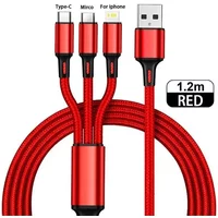 Three in one fast charging cable, C-type mini charger, multi USB charging cable for mobile phones, multi USB port cable suitable