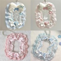 Kawaii DIY Plush Card Holder Lolita Anime Lace Photocard Case with Ribbon Idol Display Photo Protector Case Card