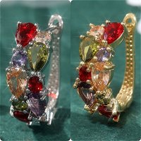 Exquisite Sparking Multicolor Synthetic Zirconia Hoop Earrings Women's Fashion Elegant Banquet Wedding Jewelry Accessories Gifts