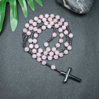 1pc Pulver kristall Naturstein Kreuz Perlenkette mit Eisen Gallenstein Perlen hand gefertigte Perlen 8mm Herren Stil Halskette