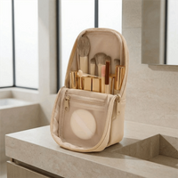 Rainproof Waterproof Makeup Brush Bag Large Capacity Zipper Standing Cosmetic Pouch Multi-Compartment PU Toiletry Bag Travel