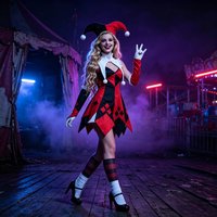 Terror-Clown Cosplay Damen Halloween-Party Rot-Schwarz Kariertes Kostüm Karnevals-Show-Uniform Zirkus Bühnenauftritt Outfits