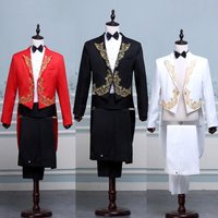 2025 Red/Black/White Gold Flower-inlaid Tuxedo Set for Men,Halloween Singer Host Chorus Conductor/Stage Performance Dress 2Piece