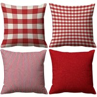 Red & White Striped Cushion Covers - Contemporary Colorblock | Polyester, Christmas Winter Home & Sofa Decor