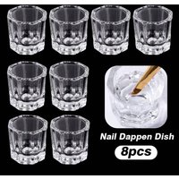 Mini Crystal Glass Clear Acrylic Small Octagonal Powder Liquid Nail Cup Nail Brush Cleaning Liquid Mixing Bowl Tool